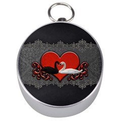 In Love, Wonderful Black And White Swan On A Heart Silver Compasses by FantasyWorld7