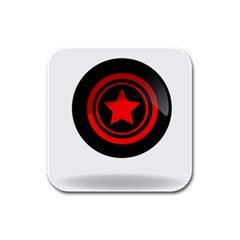 Star Black Red Button  Rubber Square Coaster (4 Pack)  by Pakrebo