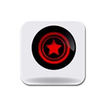 Star Black Red Button  Rubber Square Coaster (4 pack)  Front