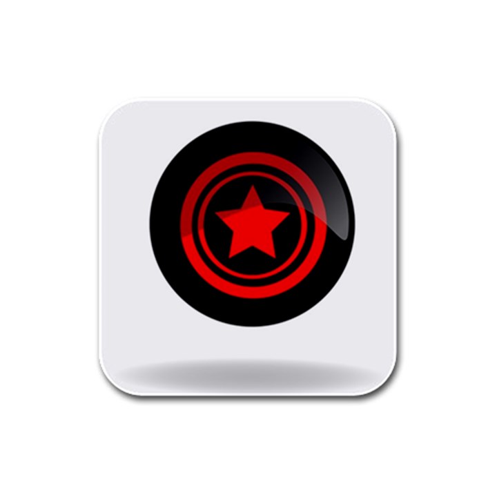 Star Black Red Button  Rubber Square Coaster (4 pack) 