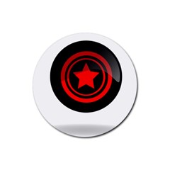 Star Black Red Button  Rubber Round Coaster (4 Pack)  by Pakrebo