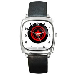 Star Black Red Button  Square Metal Watch by Pakrebo