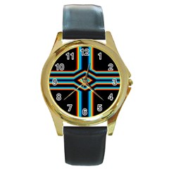 Cross Abstract Neon Round Gold Metal Watch by Pakrebo