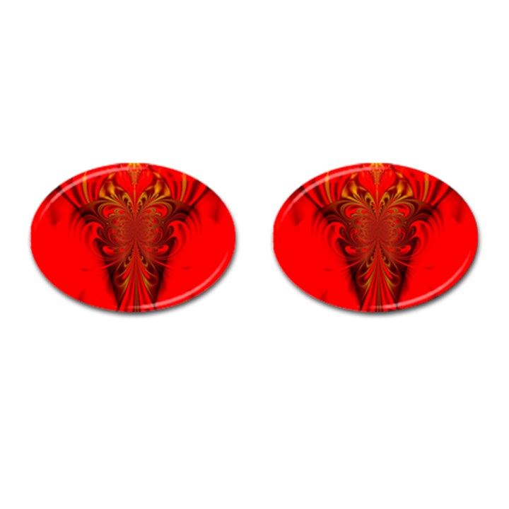 Digital Arts Fractals Futuristic Red Yellow Black Cufflinks (Oval)