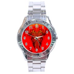 Digital Arts Fractals Futuristic Red Yellow Black Stainless Steel Analogue Watch