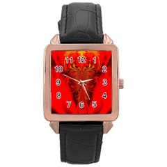 Digital Arts Fractals Futuristic Red Yellow Black Rose Gold Leather Watch 