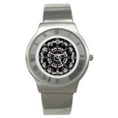 Abstract Digital Art Artwork Black White Stainless Steel Watch by Pakrebo