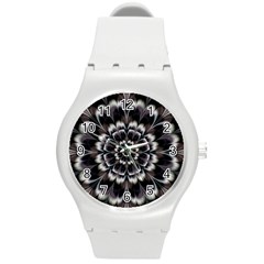 Abstract Digital Art Artwork Black White Round Plastic Sport Watch (M)