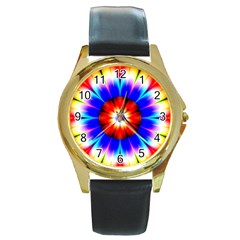 Abstract Digital Art Artwork Colorful Round Gold Metal Watch