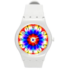 Abstract Digital Art Artwork Colorful Round Plastic Sport Watch (M)