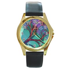 Art Fractal Artwork Creative Round Gold Metal Watch by Pakrebo