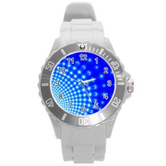 Digital Arts Fractals Futuristic Blue Round Plastic Sport Watch (l) by Pakrebo