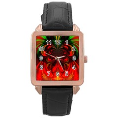 Digital Arts Fractals Futuristic Colorful Rose Gold Leather Watch  by Pakrebo