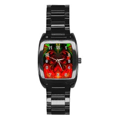 Digital Arts Fractals Futuristic Colorful Stainless Steel Barrel Watch by Pakrebo