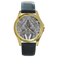 Crystal Design Pattern Round Gold Metal Watch by Pakrebo