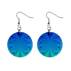 Digital Arts Fractals Futuristic Blue Magenta Mini Button Earrings