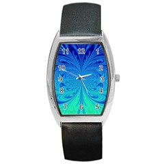 Digital Arts Fractals Futuristic Blue Magenta Barrel Style Metal Watch by Pakrebo