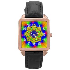 Digital Art Fractal Artwork Flower Rose Gold Leather Watch  by Pakrebo