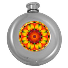 Abstract Digital Art Artwork Yellow Round Hip Flask (5 Oz) by Pakrebo