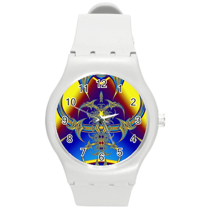 Abstract Art Design Digital Art Round Plastic Sport Watch (M)