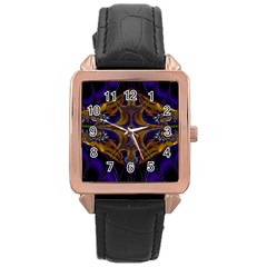 Abstract Art Artwork Fractal Rose Gold Leather Watch 