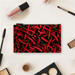 Red Chili Peppers Pattern  Cosmetic Bag (small) by bloomingvinedesign