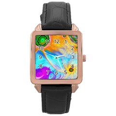 Artwork Digital Art Fractal Colors Rose Gold Leather Watch  by Pakrebo