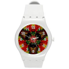 Artwork Art Fractal Flower Design Round Plastic Sport Watch (M)