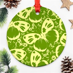 Butterflies Pattern Background Green Decoration Repeating Style Sketch Ornament (round)