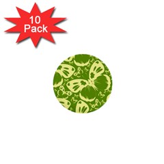 Butterflies Pattern Background Green Decoration Repeating Style Sketch 1  Mini Buttons (10 Pack)  by fashionpod