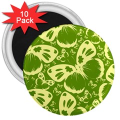 Butterflies Pattern Background Green Decoration Repeating Style Sketch 3  Magnets (10 Pack) 