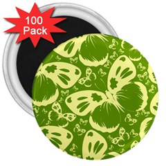 Butterflies Pattern Background Green Decoration Repeating Style Sketch 3  Magnets (100 Pack)