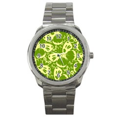 Butterflies Pattern Background Green Decoration Repeating Style Sketch Sport Metal Watch by fashionpod