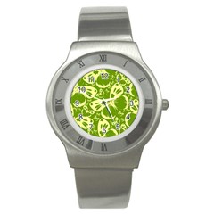 Butterflies Pattern Background Green Decoration Repeating Style Sketch Stainless Steel Watch by fashionpod