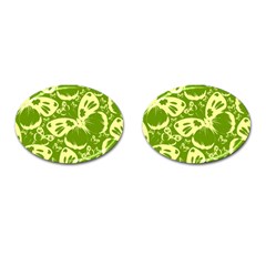 Butterflies Pattern Background Green Decoration Repeating Style Sketch Cufflinks (oval)