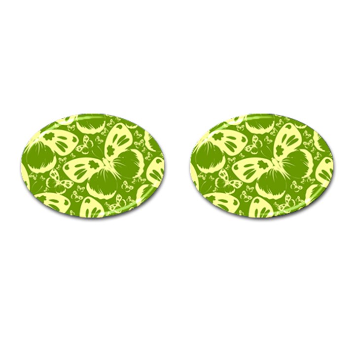 Butterflies Pattern Background Green Decoration Repeating Style Sketch Cufflinks (Oval)