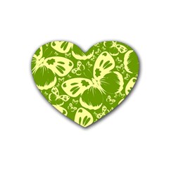 Butterflies Pattern Background Green Decoration Repeating Style Sketch Rubber Coaster (heart) 