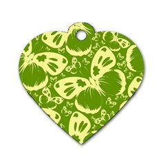 Butterflies Pattern Background Green Decoration Repeating Style Sketch Dog Tag Heart (two Sides)