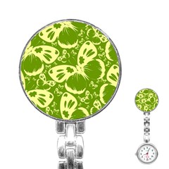 Butterflies Pattern Background Green Decoration Repeating Style Sketch Stainless Steel Nurses Watch