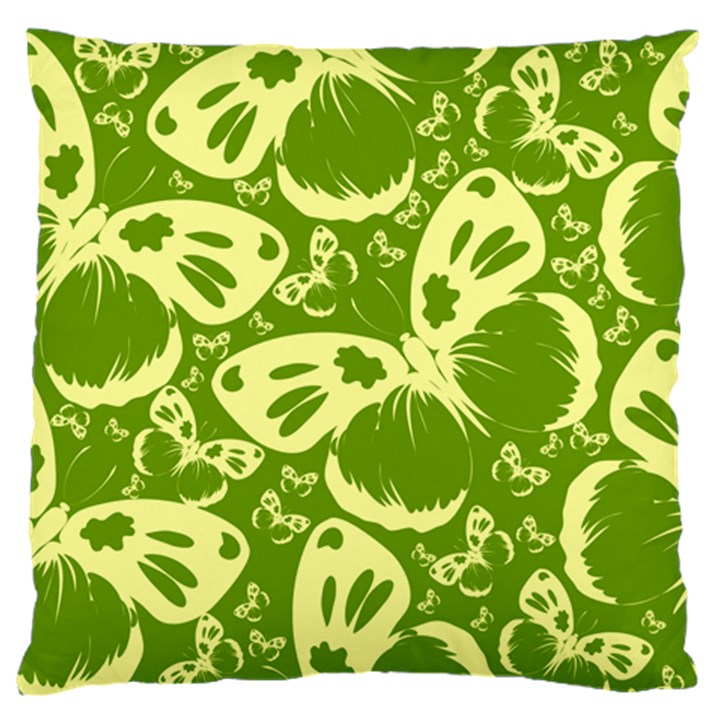 Butterflies Pattern Background Green Decoration Repeating Style Sketch Large Flano Cushion Case (Two Sides)