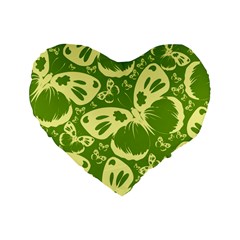 Butterflies Pattern Background Green Decoration Repeating Style Sketch Standard 16  Premium Flano Heart Shape Cushions by fashionpod