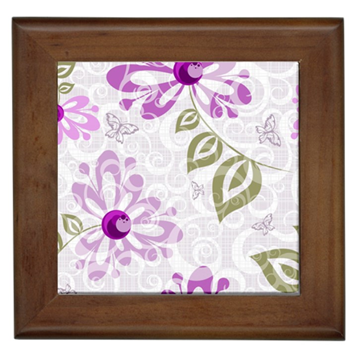 Beautiful Purple Flower Butterflies Pattern Framed Tiles