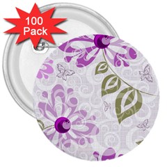 Beautiful Purple Flower Butterflies Pattern 3  Buttons (100 Pack)  by fashionpod