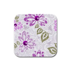 Beautiful Purple Flower Butterflies Pattern Rubber Square Coaster (4 Pack) 