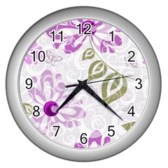 Beautiful Purple Flower Butterflies Pattern Wall Clock (silver) by fashionpod