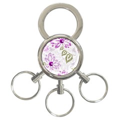 Beautiful Purple Flower Butterflies Pattern 3-ring Key Chain