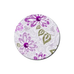 Beautiful Purple Flower Butterflies Pattern Rubber Coaster (round) 