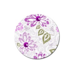 Beautiful Purple Flower Butterflies Pattern Magnet 3  (round)