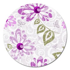 Beautiful Purple Flower Butterflies Pattern Magnet 5  (round)