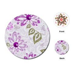 Beautiful Purple Flower Butterflies Pattern Playing Cards Single Design (round)